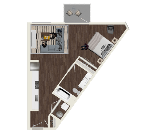 Floor plan for studio, 1 bath, 715 sqft